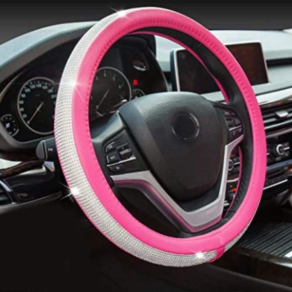 FLAPI Universal Leather Steering Wheel Cover with Bling Bling - Picture 1 of 2